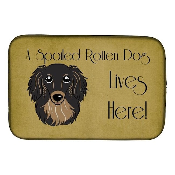 Carolines Treasures BB1461DDM Longhair Black & Tan Dachshund Spoiled Dog Lives Here Dish Drying Mat BB1461DDM - main